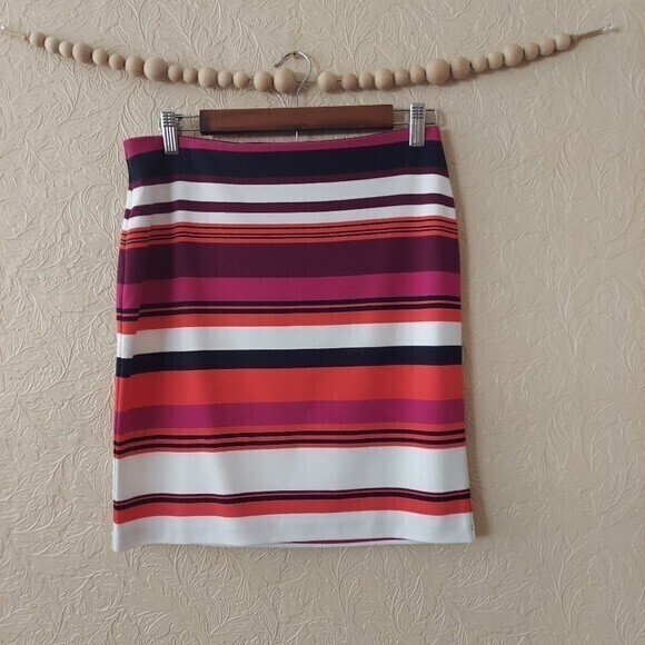 Ann Taylor Factory Stripes Pencil Skirt Stretch Pink Size 6 Petite - Picture 1 of 6